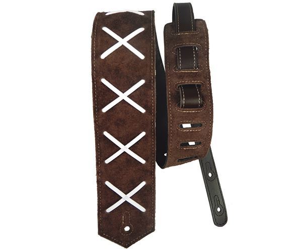 Basso Guitar Strap Leather X Pattern Dark Brown DG02
