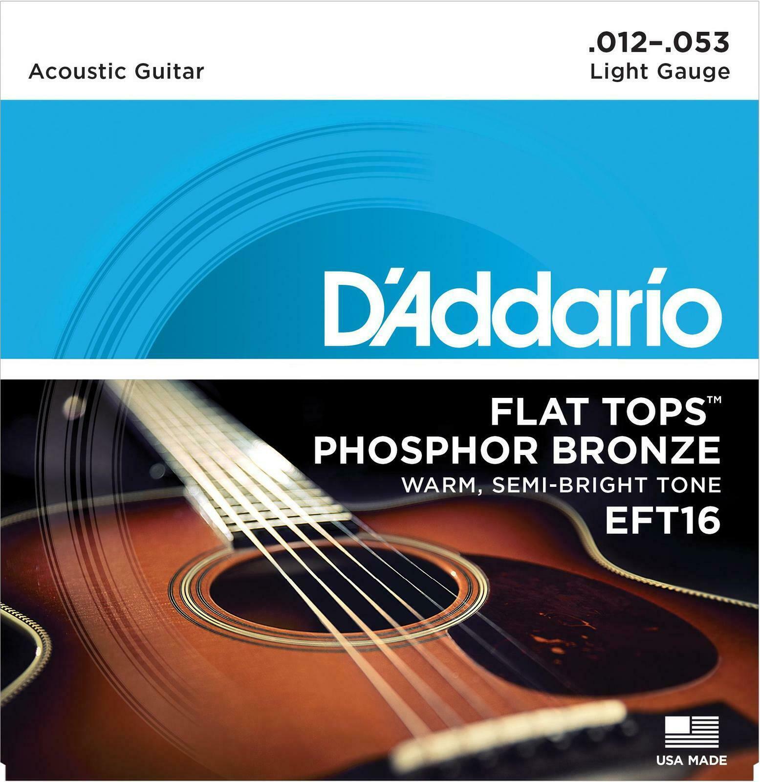 D'Addario EFT16 Flat Tops Phosphor Bronze Acoustic Guitar Strings Light 12-53