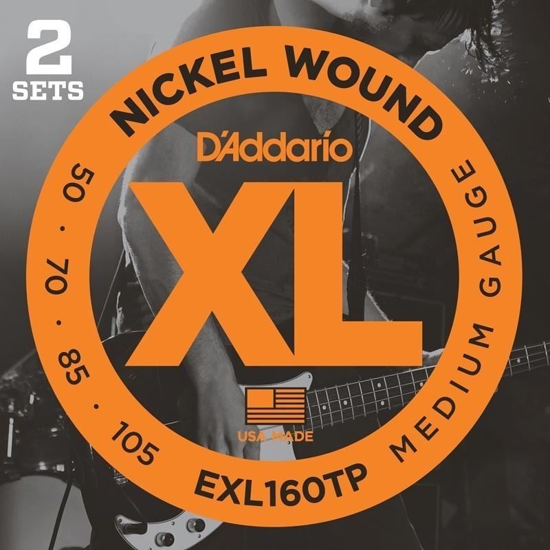 D'Addario EXL160TP Nickel Wound Bass Guitar Strings 50-105 Long Scale Twin Pack