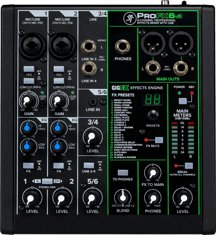 Mackie ProFX V3 6 Channel Professional Effects Mixer w/ USB MKPROFX6V3