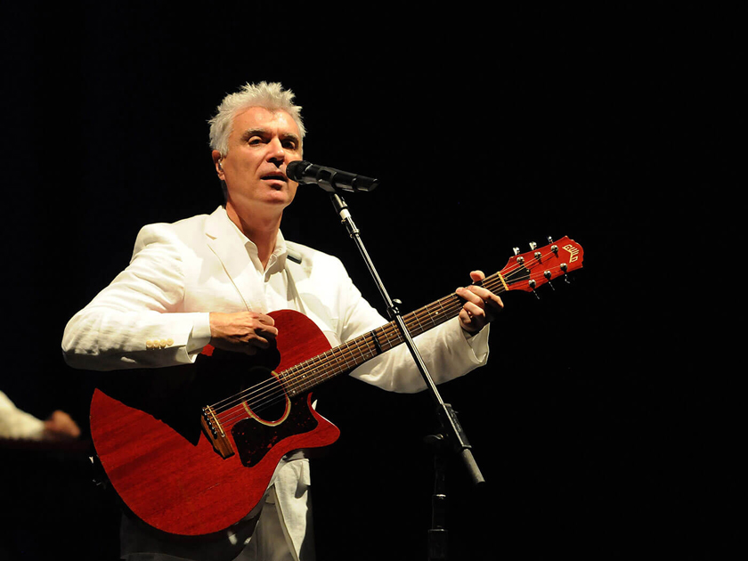 David Byrne playing Guild Guitar