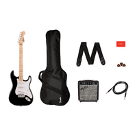Fender Squier Sonic Stratocaster Pack, MN, Black, Gig Bag, 10G