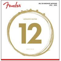 Fender 80/20 Bronze Acoustic Strings, Ball End, 70L .012-.052 Gauges, (6)