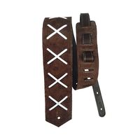 Basso Guitar Strap - Leather X Pattern Dark Brown DG02