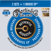 Martin MA550 Authentic Acoustic SP 13-56 Phosphor Bronze Medium Guitar Strings 92/5 - 3 Pack