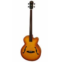 Aria FEB-FL Elecord Series Fretless AC/EL Bass Guitar in Light Vintage Sunburst