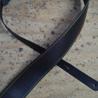 Colonial Leather Rainbow Stitched Black 2.5″ Leather Guitar Strap