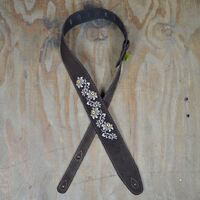 Colonial Leather Flowers Embroidered Brown Suede Guitar Strap