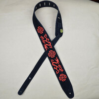 Red Chinese Dragon Embroidered Black Suede Guitar Strap