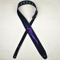 Purple Celtic Embroidered Black Suede Guitar Strap