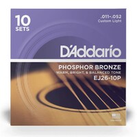 D'Addario EJ26-10P Custom Light 11-52 Phosphor Bronze Acoustic Guitar Strings 10-Pack