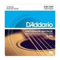 D'Addario EJ38 12-String Phosphor Bronze Acoustic Guitar Strings, Light, 10-47