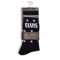 Perris Licensed ELVIS "The King" Large Crew Socks in Black (1-Pair)