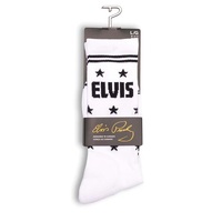 Perris Licensed ELVIS "The King" Large Crew Socks in White (1-Pair)