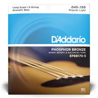 D'Addario EPBB170-5 Phosphor Bronze 5-String Acoustic Bass Strings Long Scale 45-130