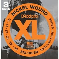 D'Addario EXL110-3D Nickel Wound Electric Guitar Strings Regular Light 10-46 3 Set Value Pack
