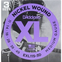 D'Addario EXL115-3D Nickel Wound Electric Guitar Strings Blues/Jazz 11-49 3 Set Value Pack