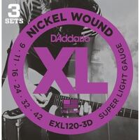 D'Addario EXL120-3D Nickel Wound Electric Guitar Strings Super Light 9-42 3 Set Value Pack