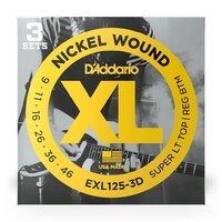 D'Addario EXL125-3D Nickel Wound Electric Guitar Strings Super Light Top / Regular Bottom 9-46 3 Set Value Pack