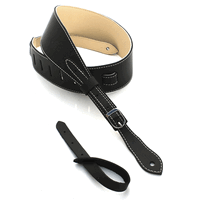 DSL GET25-15-3 2.5" Buckle Slender Black/Beige with White Stitching Leather Guitar Strap