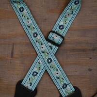 Colonial Leather Jacquard Ukulele Strap Aqua Flower