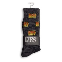 Perris Licensed KISS "All Over Logo" Large Crew Socks in Charcoal (1-Pair)