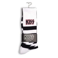 Perris Licensed KISS "Lightning Stripes" Large Crew Socks in White (1-Pair)