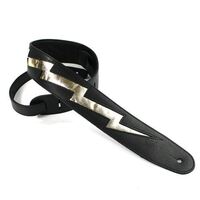 DSL Black Leather w/ Gold Lightning Bolt Guitar Strap