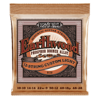 Ernie Ball Custom Light Earthwood Phosphor Bronze 12-String Acoustic Guitar Strings 10-48 Gauge
