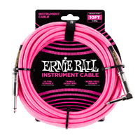 Ernie Ball Braided Instrument Cable Straight/Angle 10ft - Neon Pink