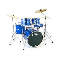 PDP Mainstage 5 Piece Metallic Blue Fusion Drum Kit w/ Upgraded Evans American Heads