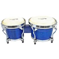 Percussion Plus PP105CBLUE Deluxe 6 & 7" Wooden Bongos in Gloss Blue Lacquer Finish