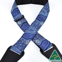 Aboriginal Art Guitar Strap - Bush Tomato & Waterhole Blue