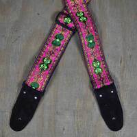 COLONIAL LEATHER RSJ-03-C-PINK-JACQUARD-WEBBING-GUITAR-STRAP