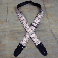 Colonial Leather Pink Flowers Jacquard 50mm Webbing Guitar Strap