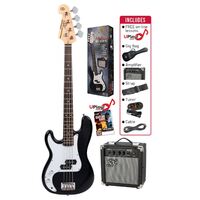SX SB2SK34LHB 3/4 Size Left Hand Bass Guitar & Amp Package - Black