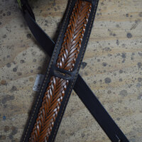 Colonial Leather Black Soft Leather Guitar Strap with Brown Plait